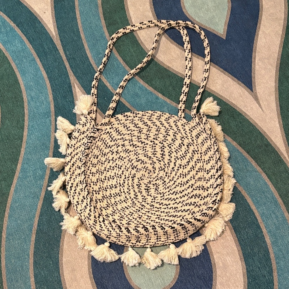 Echo Cream and Black Tassel Shoulder Bag